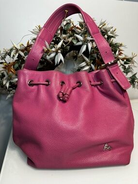 💗FOSO Fuchsia Pink Leather Drawstring Shoulder Bag by
